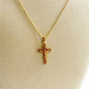 18k Solid Gold Crucifix Necklace , AU750 Stamped